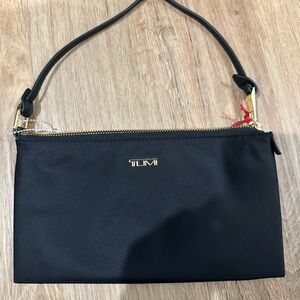 TUMI Black Wristlet with Gold Accents